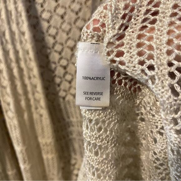 Moral fiber Long Knit Cardigan in light greige Medium NWT open knit duster boho - Picture 4 of 6